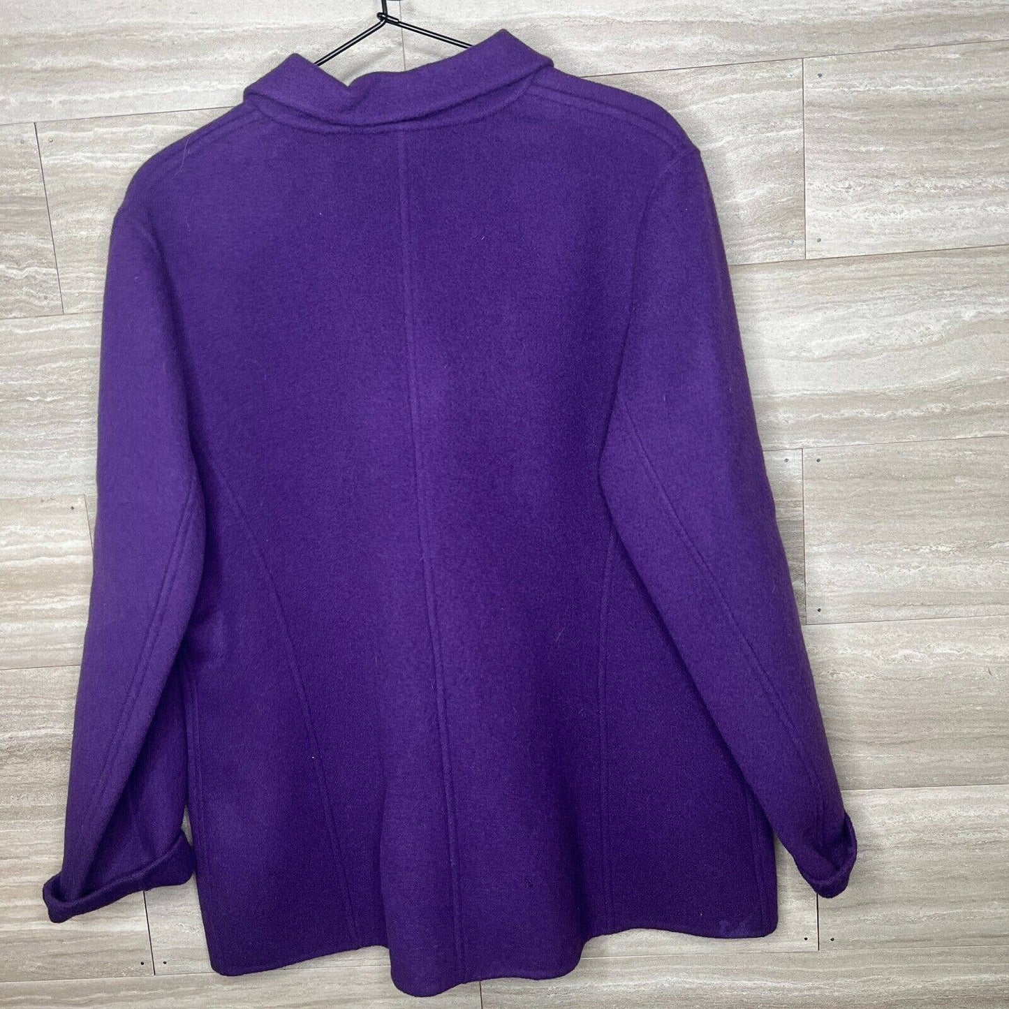 Valerie Stevens Womens Sz M Wool Blend Open Front Hip Length Coat Purple