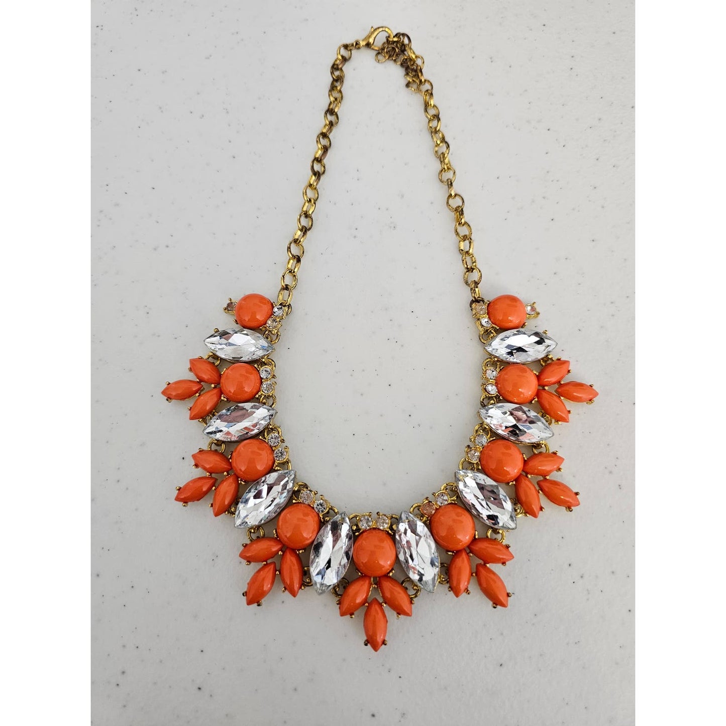 Vintage Orange Crystal Burst Drop Statement Piece Bib Necklace