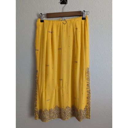 Vintage 1960s Indian Style Womens Skirt Pants Blouse Set Gold Embroidered