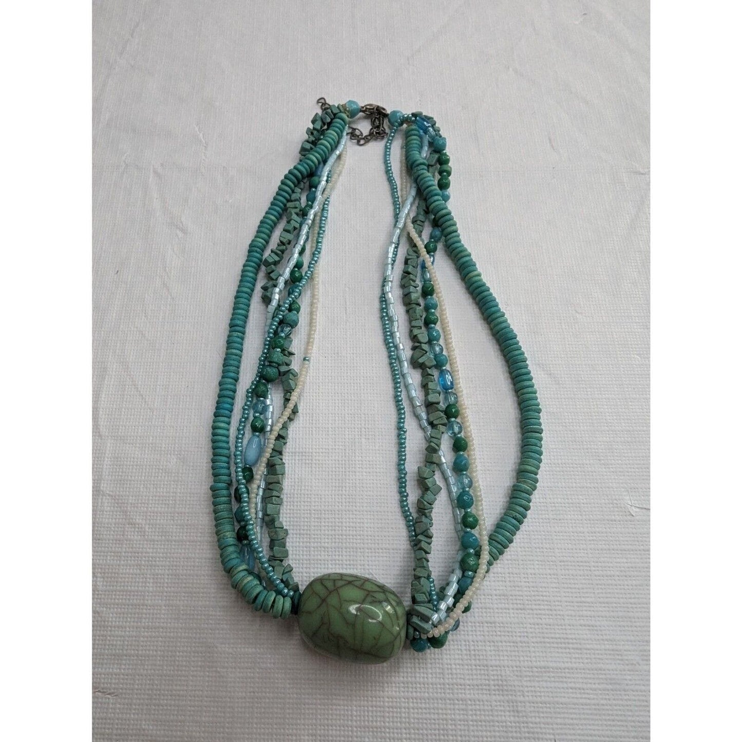 Vintage Multi Strand Turquoise Blue Beaded Necklace Mid Century