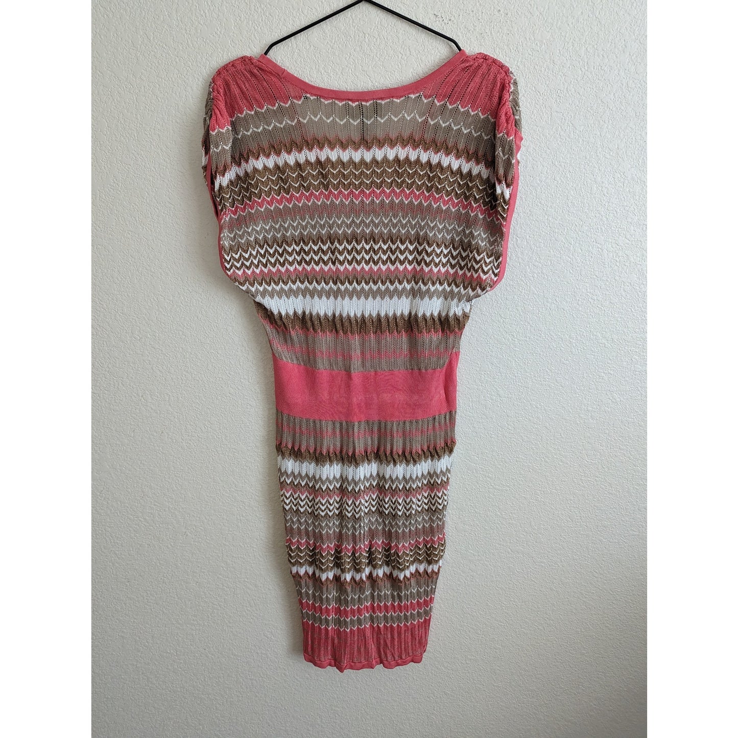 Laundry by Shelli Segal Womens Sz S Midi Dress Beige Pink Chevron Open Knit