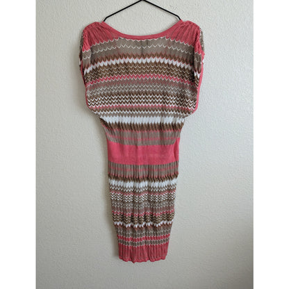 Laundry by Shelli Segal Womens Sz S Midi Dress Beige Pink Chevron Open Knit