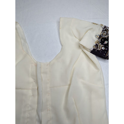 Vintage Handmade in India Womens Sz S Cropped Embroidered Cream Gold Top