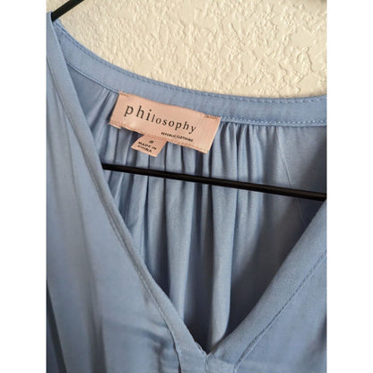 Philosophy Womens Sz S 3/4 Sleeve Light Blue Satin Blouse Tie sleeve