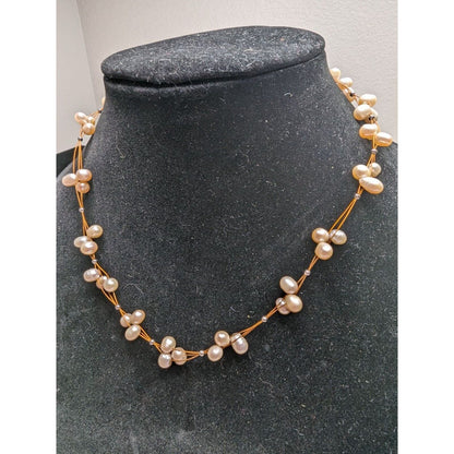 Vintage 1960s Faux Champagne Pearl Cluster Necklace Dainty Estate Find