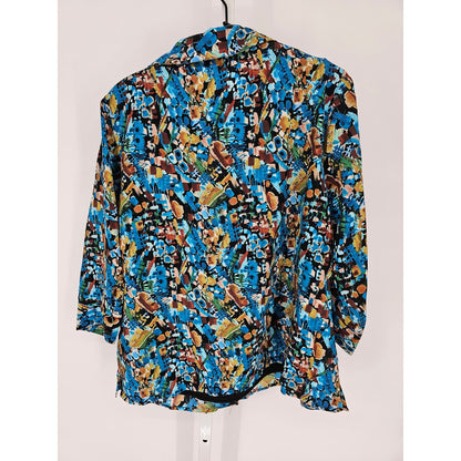 White Stag Womens Sz 1X Long Sleeve Button Down Shirt Blue Abstract Print