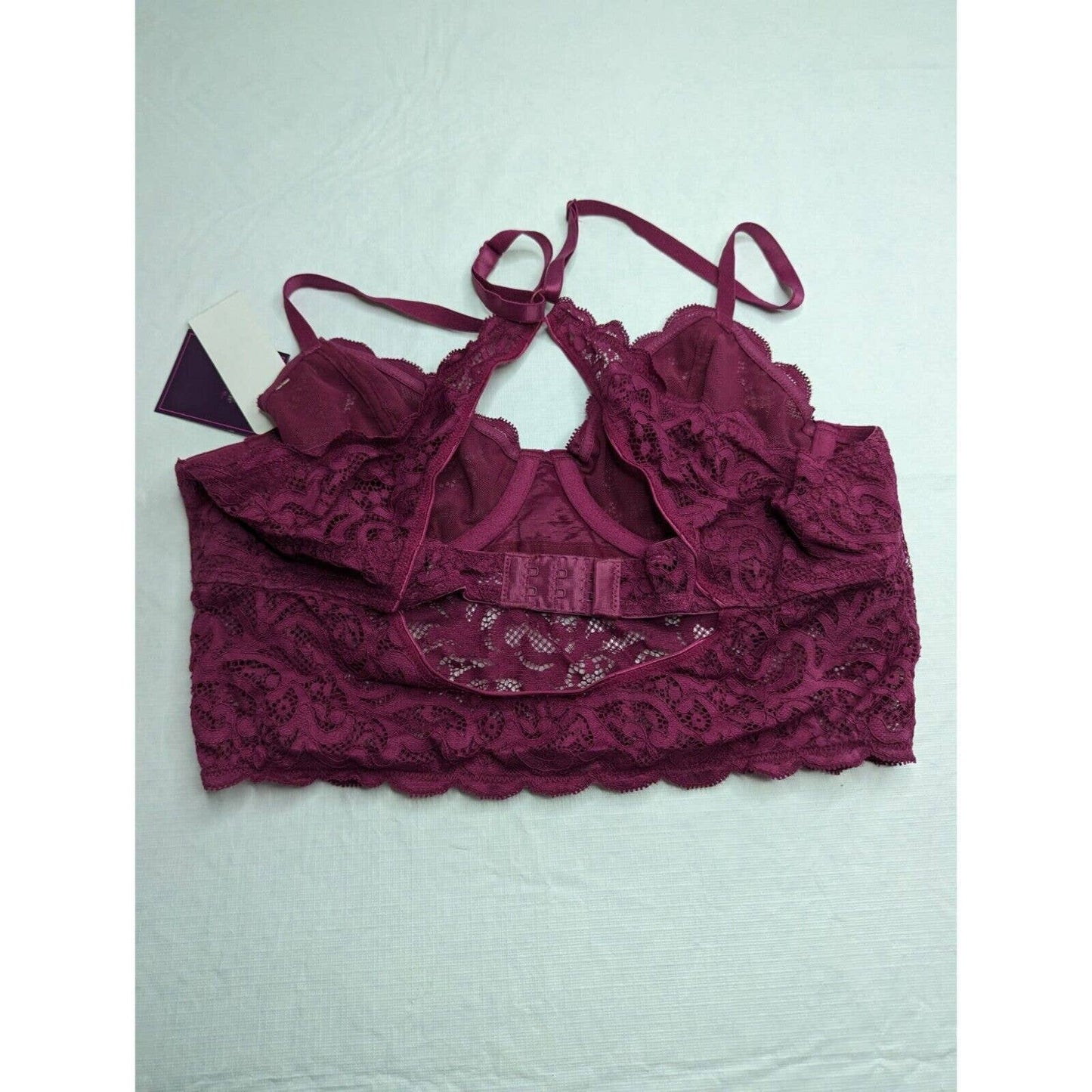 SAKI Silver Burgundy Lace Push-up Halter Neck Keyhole Bralette Size 34B