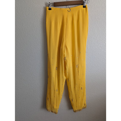 Vintage 1960s Indian Style Womens Skirt Pants Blouse Set Gold Embroidered