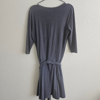 Sissy Boy Womens Sz L 3/4 Sleeve Midi Dress Jersey Knit Gray Tie Waist