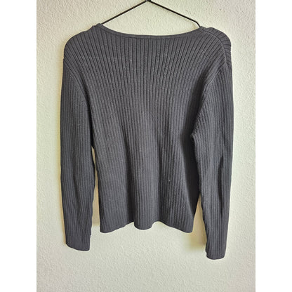 Caslon Womens Sz M Long Sleeve V Neck Knit Shirt Black