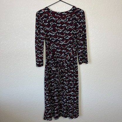Vintage Merona Womens Sz M Midi Dress Black Red White V Neck