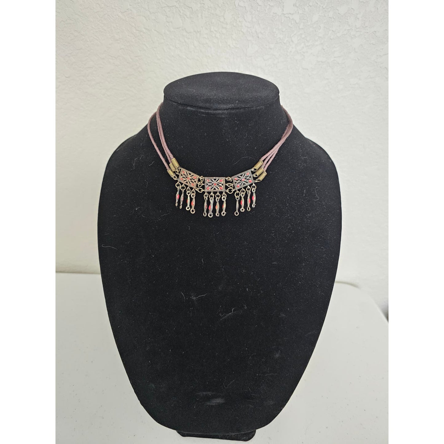 Vintage Y2K Boho Choker Necklace Dark Red Black Rope Style