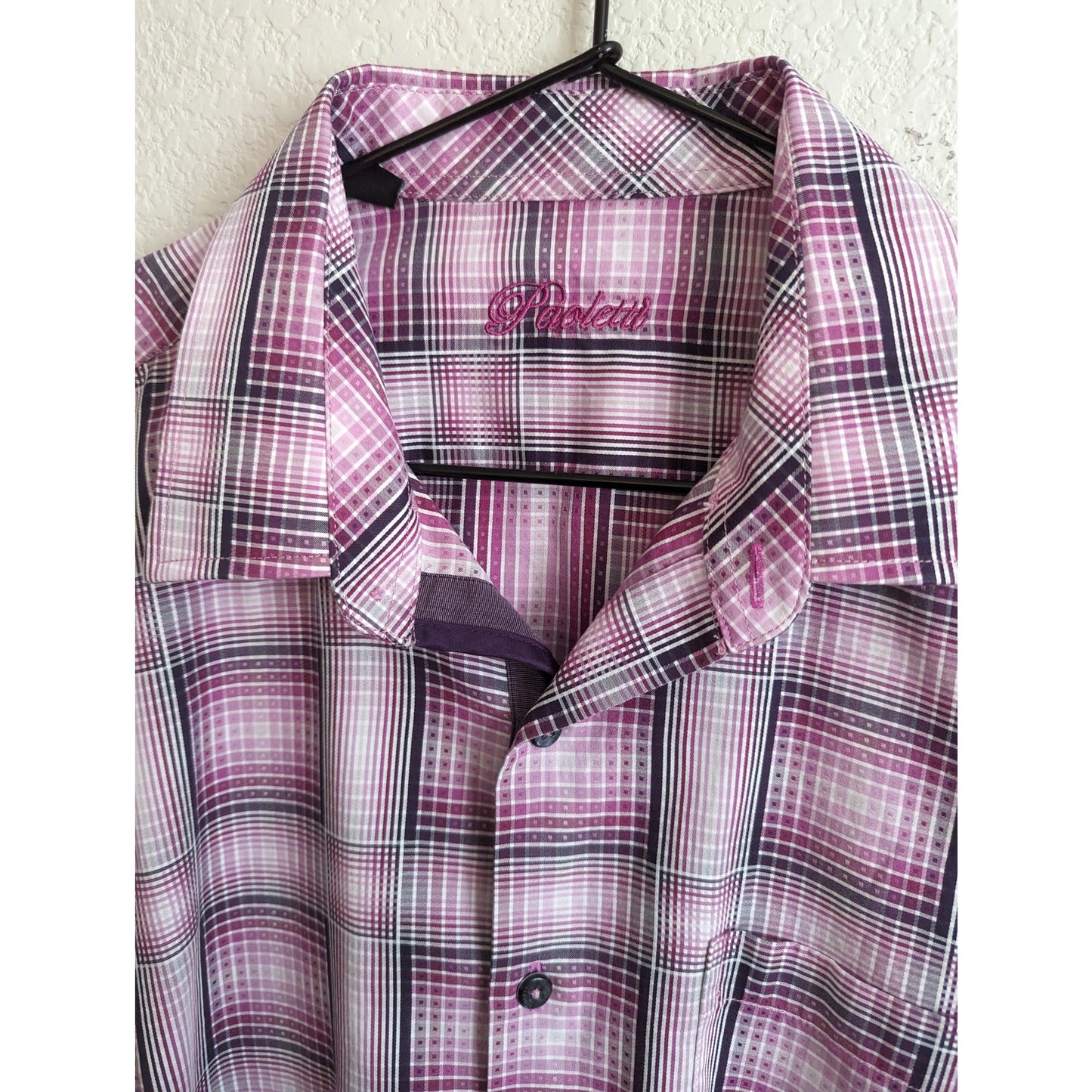 Paoletti Mens Sz L Long Sleeve Button Down Shirt Purple Plaid 100% Cotton