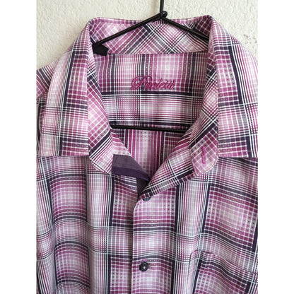 Paoletti Mens Sz L Long Sleeve Button Down Shirt Purple Plaid 100% Cotton
