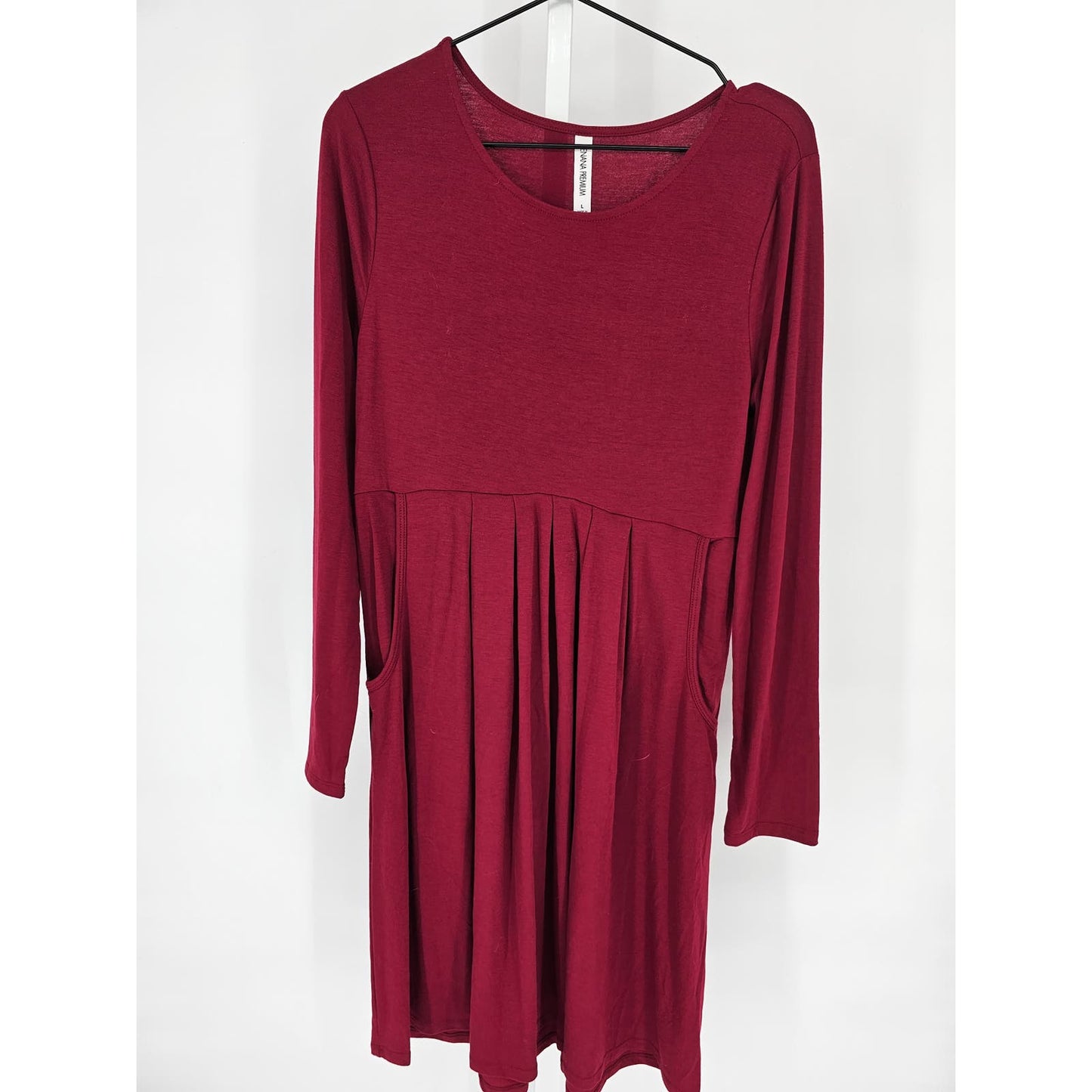 Zenana Premium Womens Sz L Long Sleeve Jersey Knit Dress Dark Red