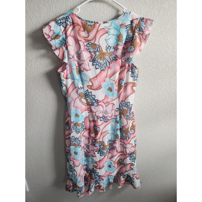 Studio C Womens Sz 8 Knee Length Pastel Floral Dress Pink Blue V Neck