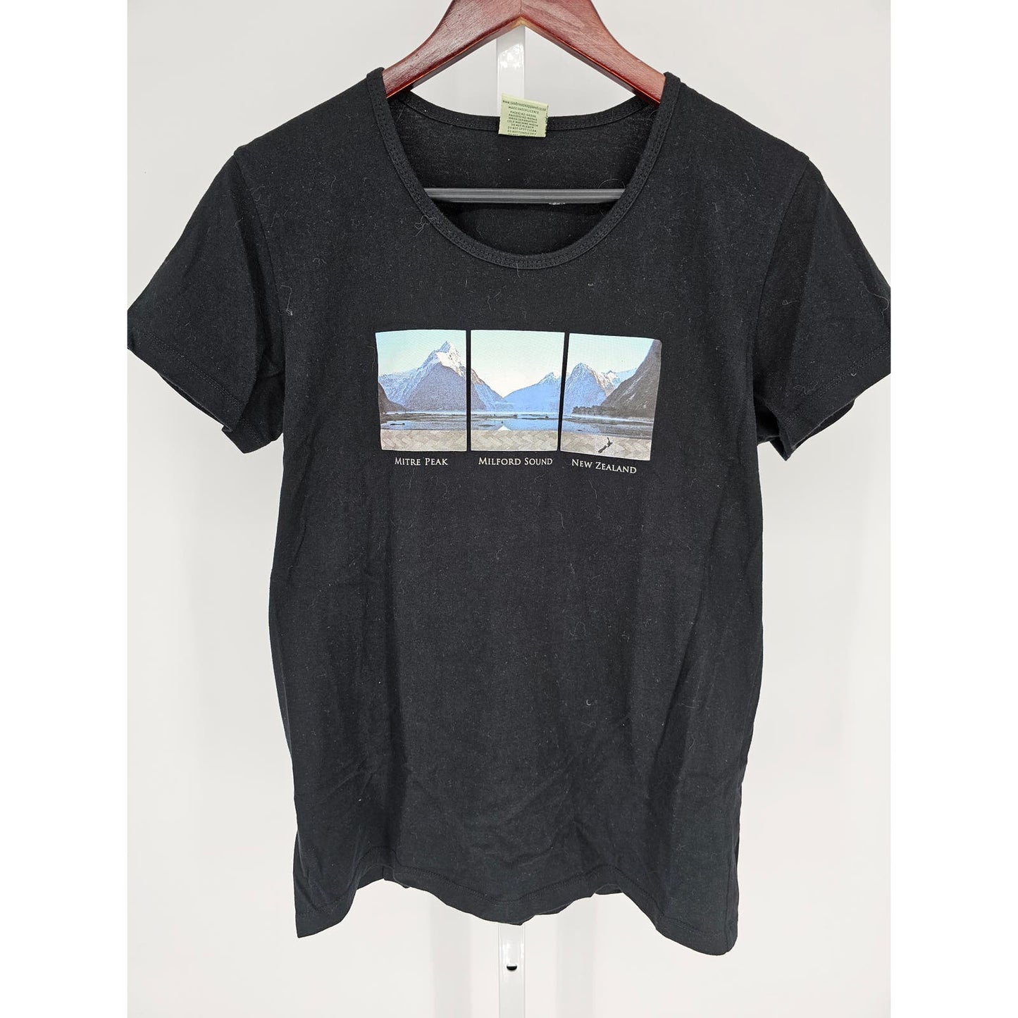 Womens Sz XL Short Sleeve Crew Neck T Shirt Mitre Peak Milford Sound New Zealand