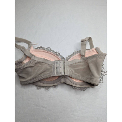 Vintage 1990s Womens Sz 32A Padded Sexy Bra Gray Beige Lace Push Up