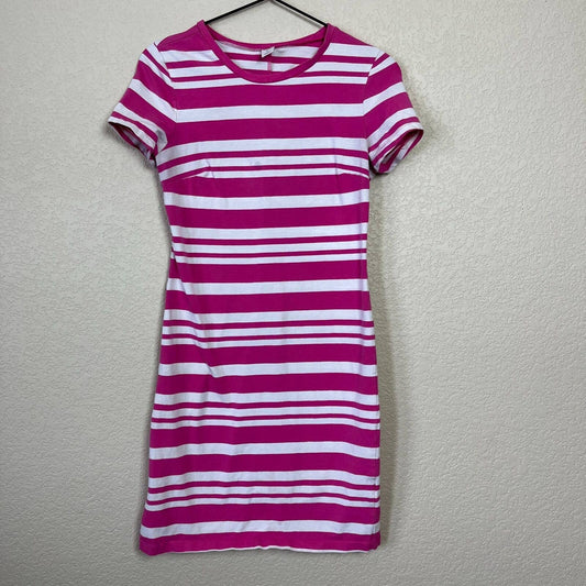 Old Navy Womens Sz XS Short Sleeve T Shirt Dress Pink White Striped