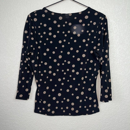 GAP Womens Sz M Black and Beige Polka Dot V Neck Faux Wrap Blouse