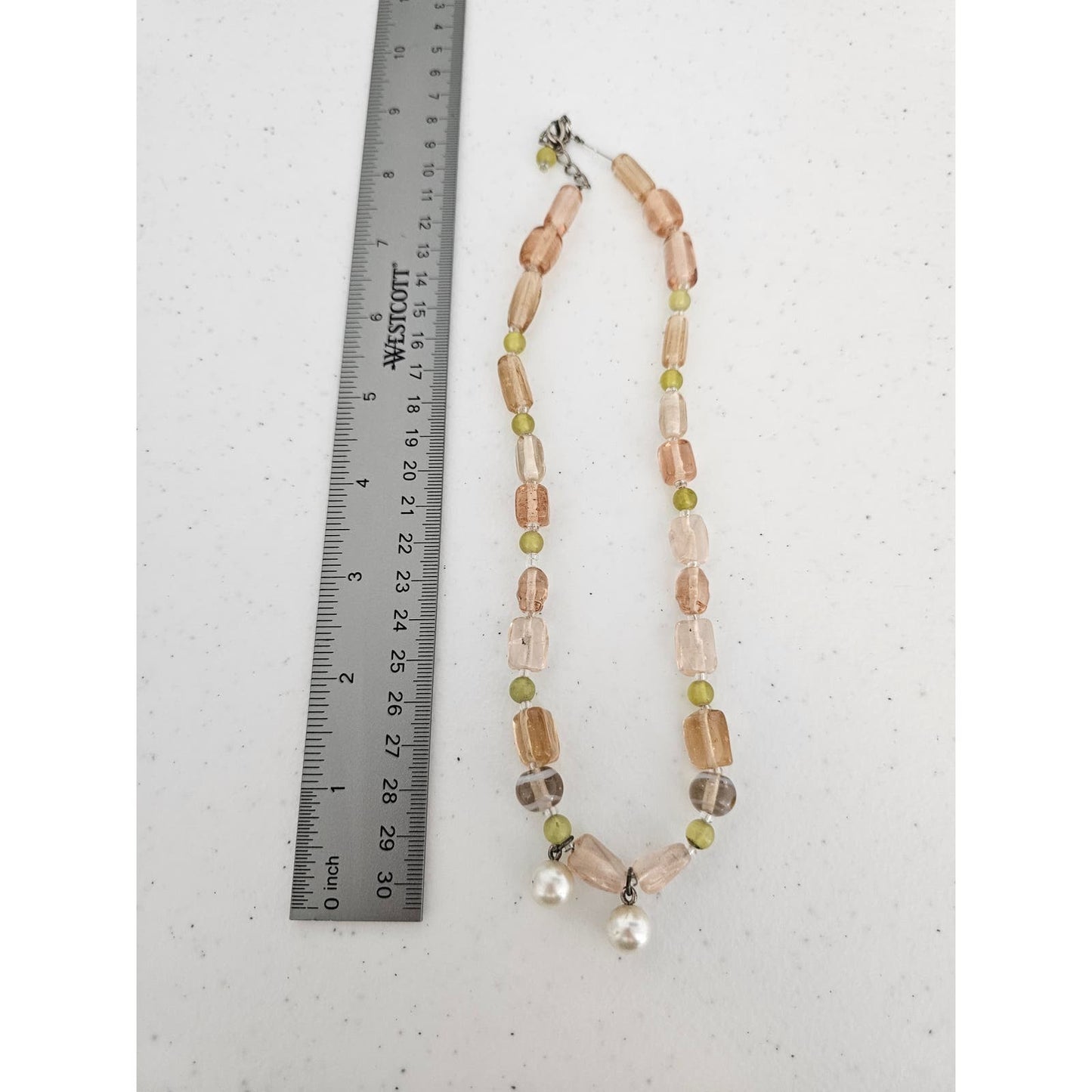 Vintage Handmade Glass Beaded Single Strand Necklace Peach Translucent