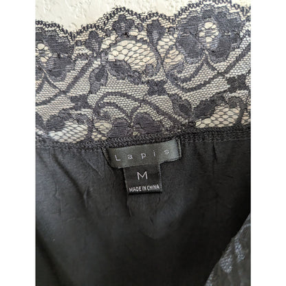 Vintage Y2K Lapis Womens Sz M Spaghetti Strap Layering Shirt Black Lace Trim