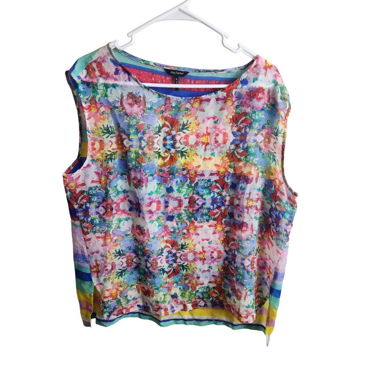 Daisy Fuentes Womens Sz XL Sleeveless Boxy Blouse Colorful Floral Rainbow