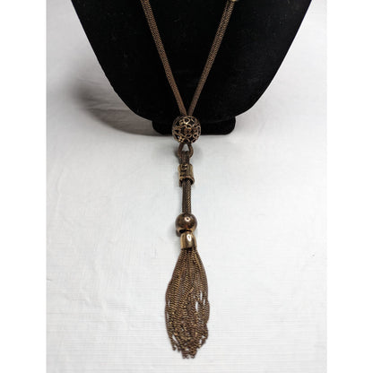 Vintage 1970s Dark Gold Chain Necklace w/ Long Tassel pendant