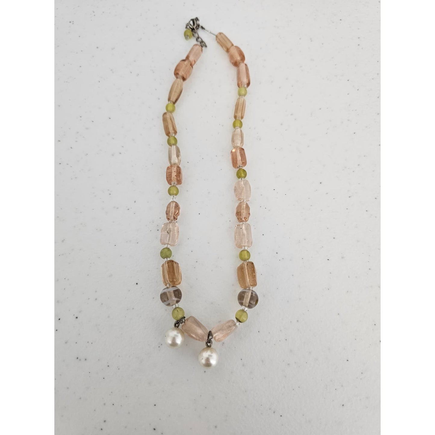 Vintage Handmade Glass Beaded Single Strand Necklace Peach Translucent