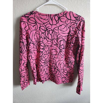 Jones New York Womens Sz S Button Front Cardigan Sweater Pink Black Floral