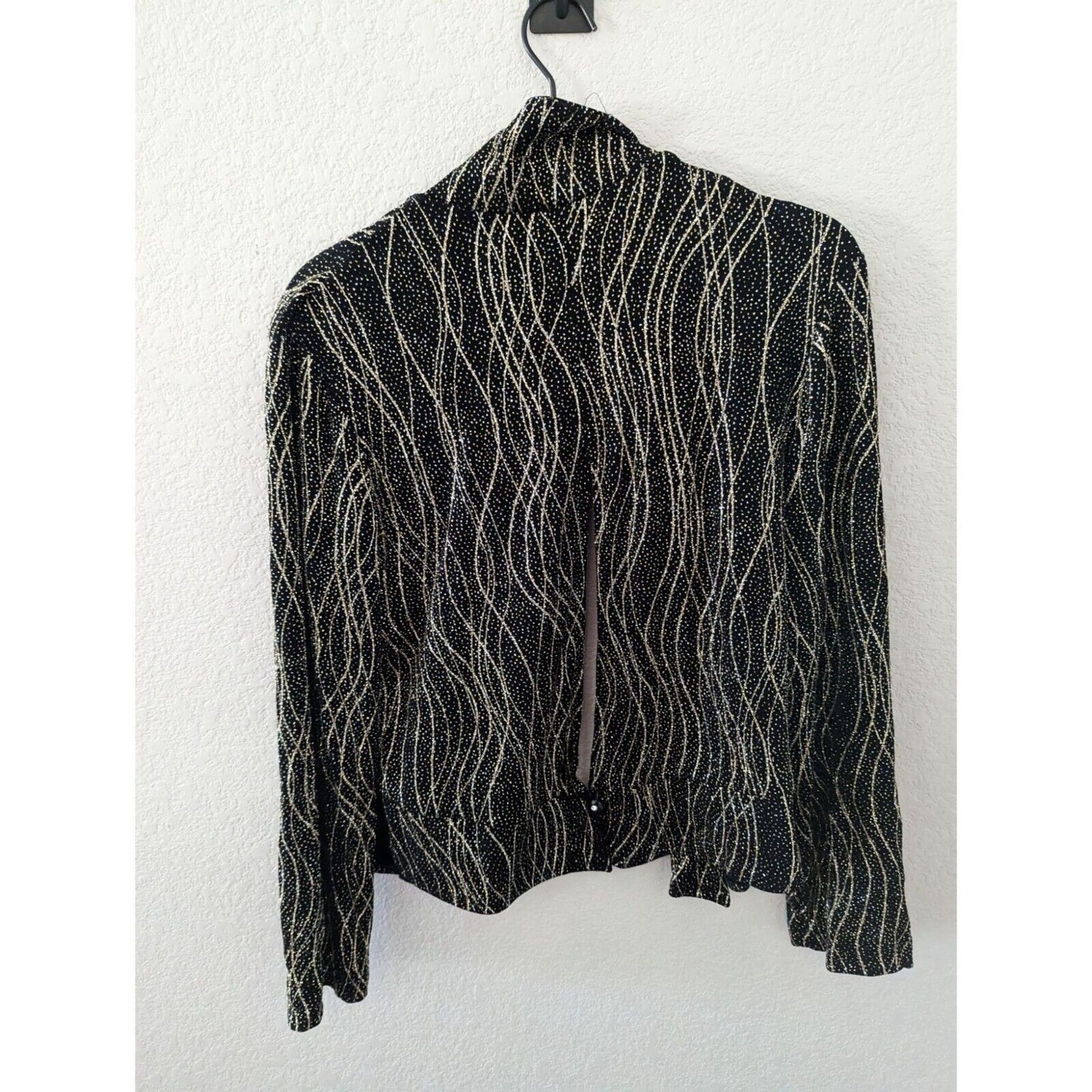 Vintage 1980s Ronni Nicole Womens Sz 10 Formal Blazer Jacket Black Gold Glitter