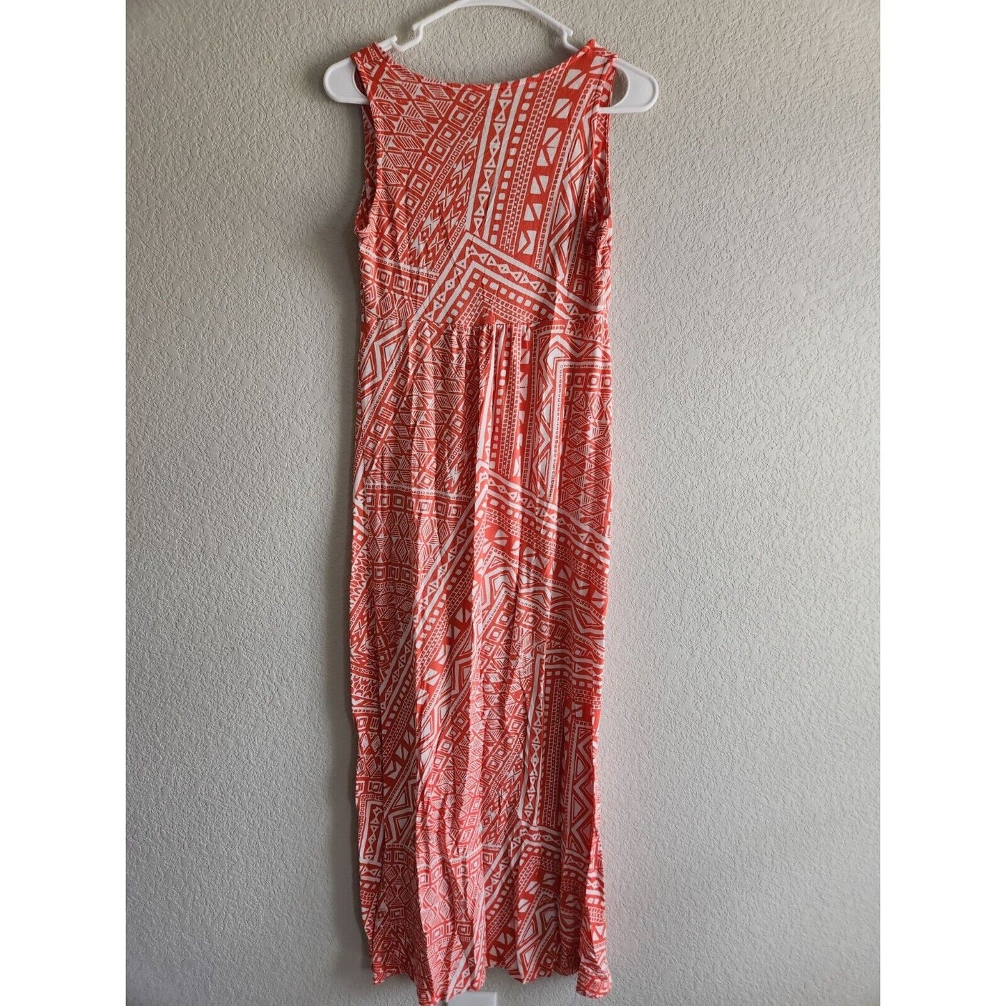 APT 9 Womens Sz M Maxi Dress Sleeveless Orange Geometric Print V Neck