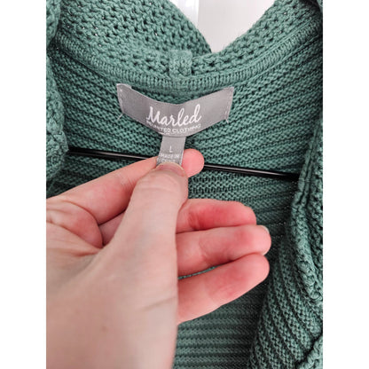 Marled Reunited Clothing Womens Sz L Hooded Open Front Knit Cardigan Sage Green