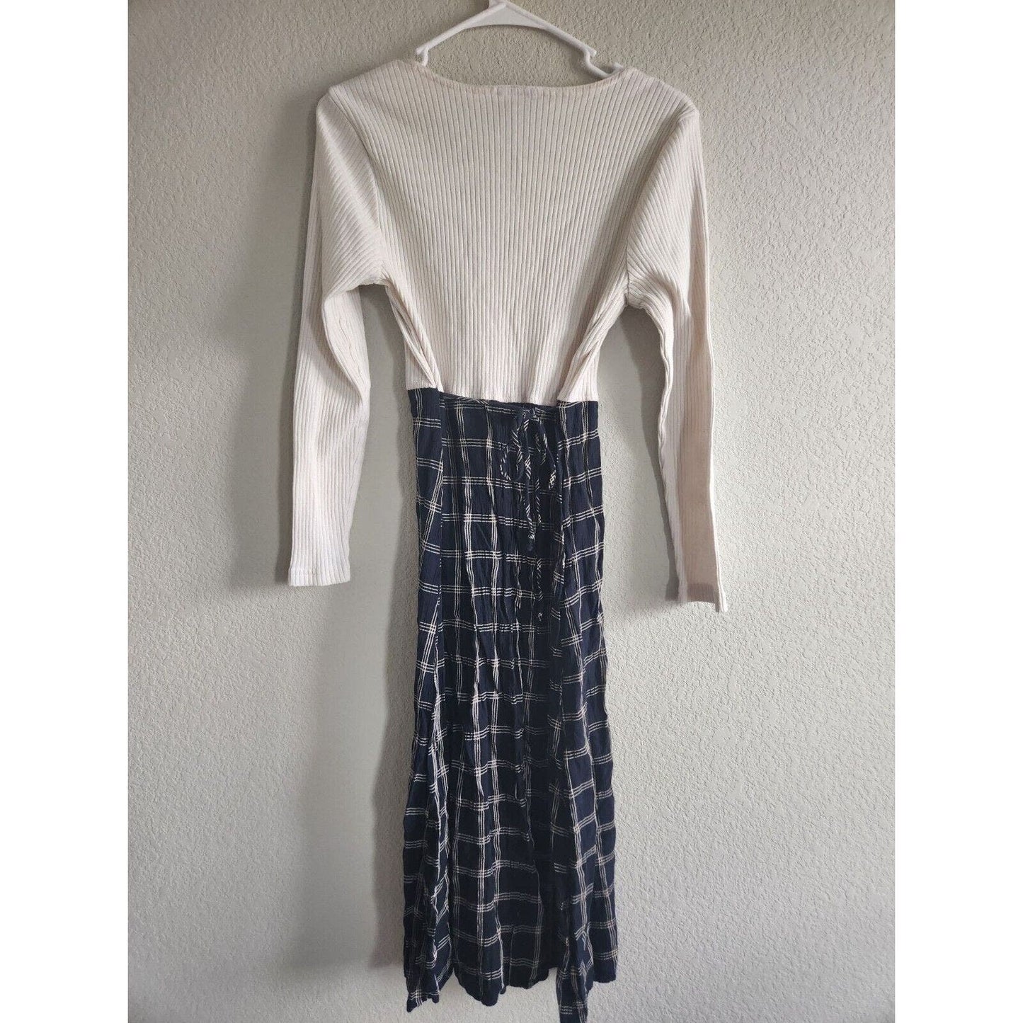 Vintage Y2K 2000s LA Gal Womens Sz 8 Midi Dress Ribbed Windowpane Plaid