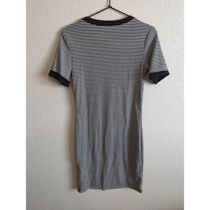 Divided by H7M Womens Sz 10 Black and White Ribbed Shirt Dress Striped