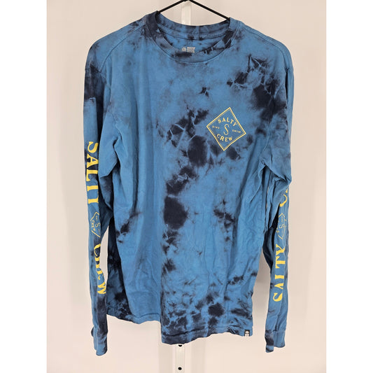 Salty Crew Mens Sz L Long Sleeve T Shirt Blue Tie Dye Print