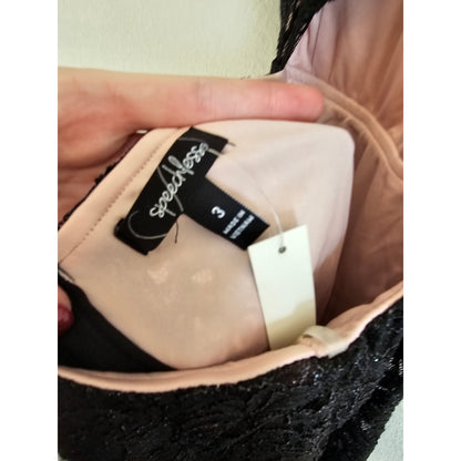 Speechless Juniors Sz 3 Open Back Mini Formal Dress All Over Black Lace NEW