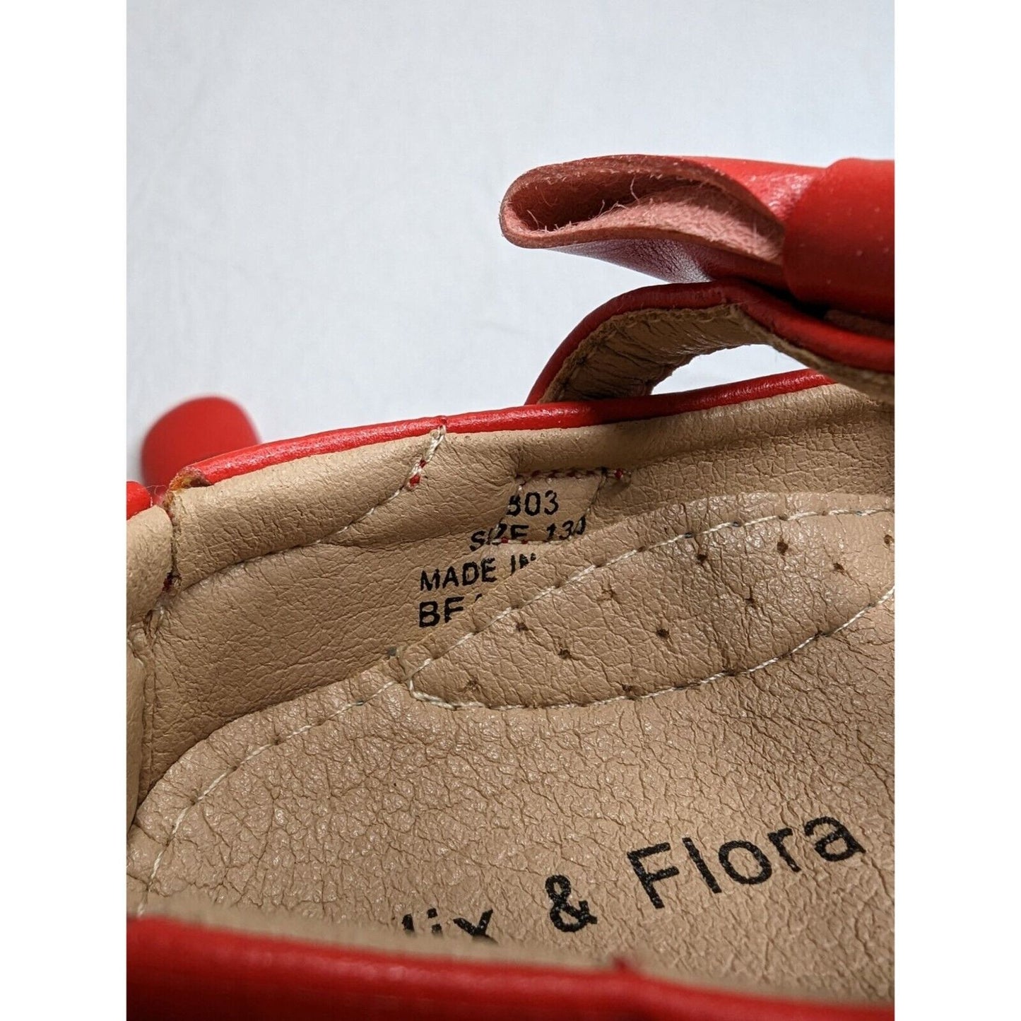 Felix & Flora Baby Girls Sz 130MM (6-12M) Red Leather Formal Shoes w/ Bow