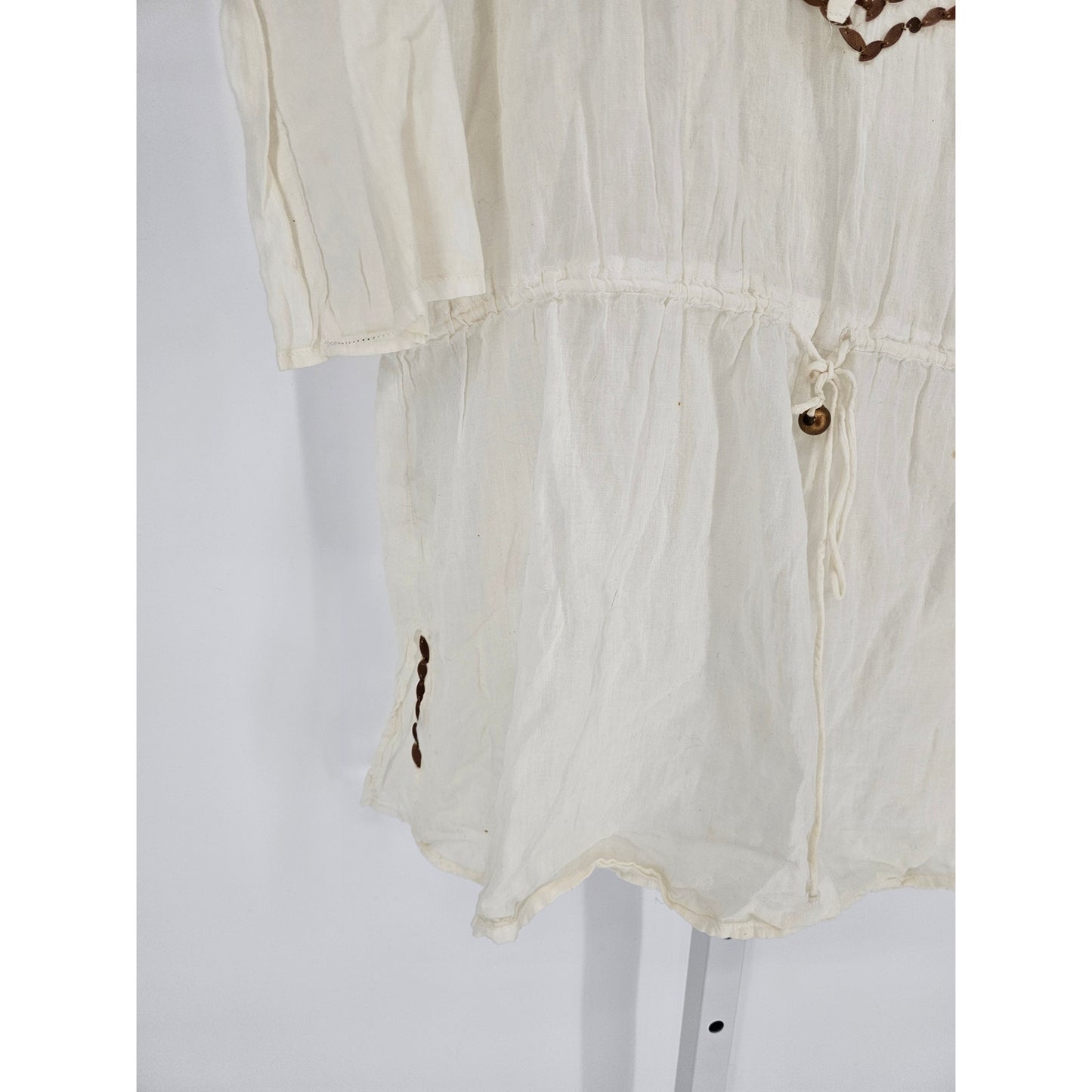 Ocean Club Womens Sz M Swimsuit Cover Up Cream Brown Embroidered Deep V