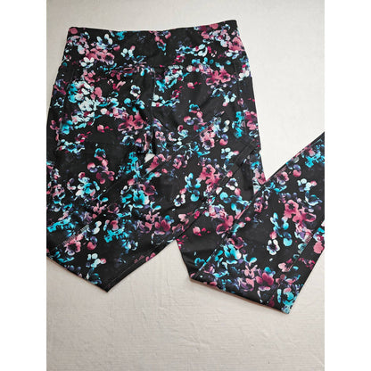 Avia Womens Sz L (12-14) Pantalones deportivos de compresión negro floral con bolsillos