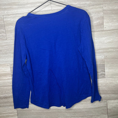 ANA A New Approach Womens Sz Petite PM Cotton Blend Long sleeve V Neck Blue