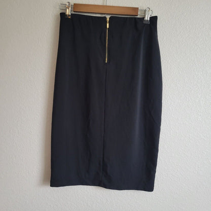 Grace Elements Womens Sz S Knee Length Pencil Skirt Black Gold Zippers