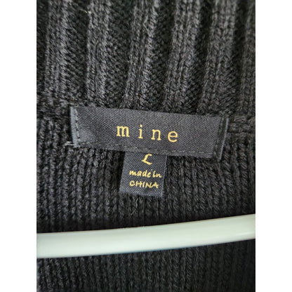 Mine Womens Sz L Cowl Neck Sweater Dress Short Sleeve Cable Knit Black