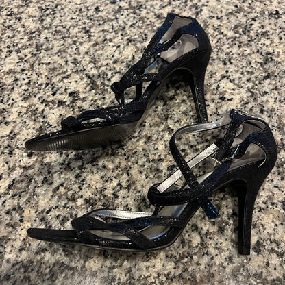 Kelly & Katie Womens Sz 9.5 Black Strappy Glitter Sandals High Heels