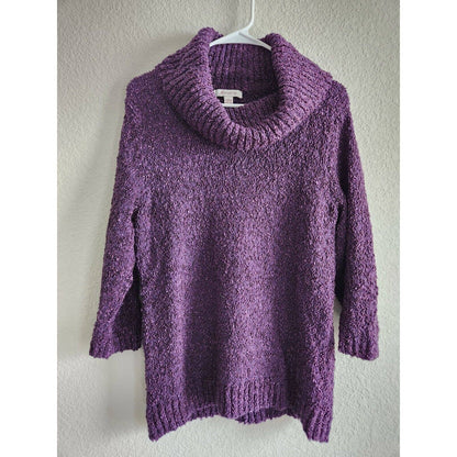 Vintage JM Collection Womens Sz L Cowl Neck Sweater Purple Chunky Knit