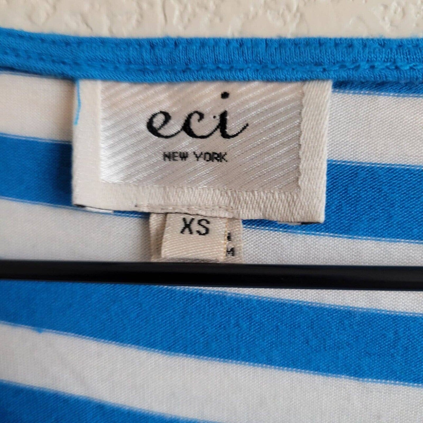 Vintage ECi Womens Sz XS Blue and White striped Tunic Top Short Sleeve