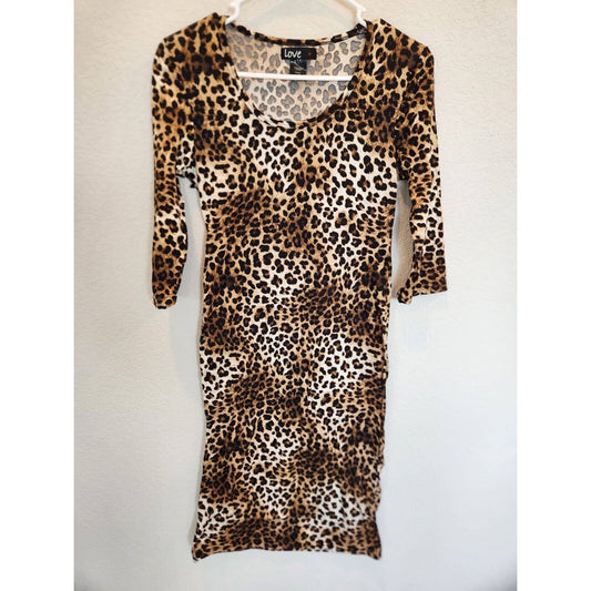 Vintage Y2K Love mujeres Sz L manga larga camisa vestido leopardo guepardo estampado