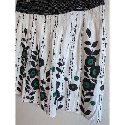 AB Studio Womens Sz 12 Knee Length A Line Cotton Skirt White Green Black