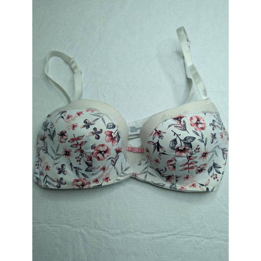 Laura Ashley Sz 36C T Shirt Bra White w/ Pink Purple Flowers Floral