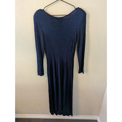 Vintage 1990s Midnight Glo Womens Sz M Maxi Dress Dark Blue Glitter Slinky